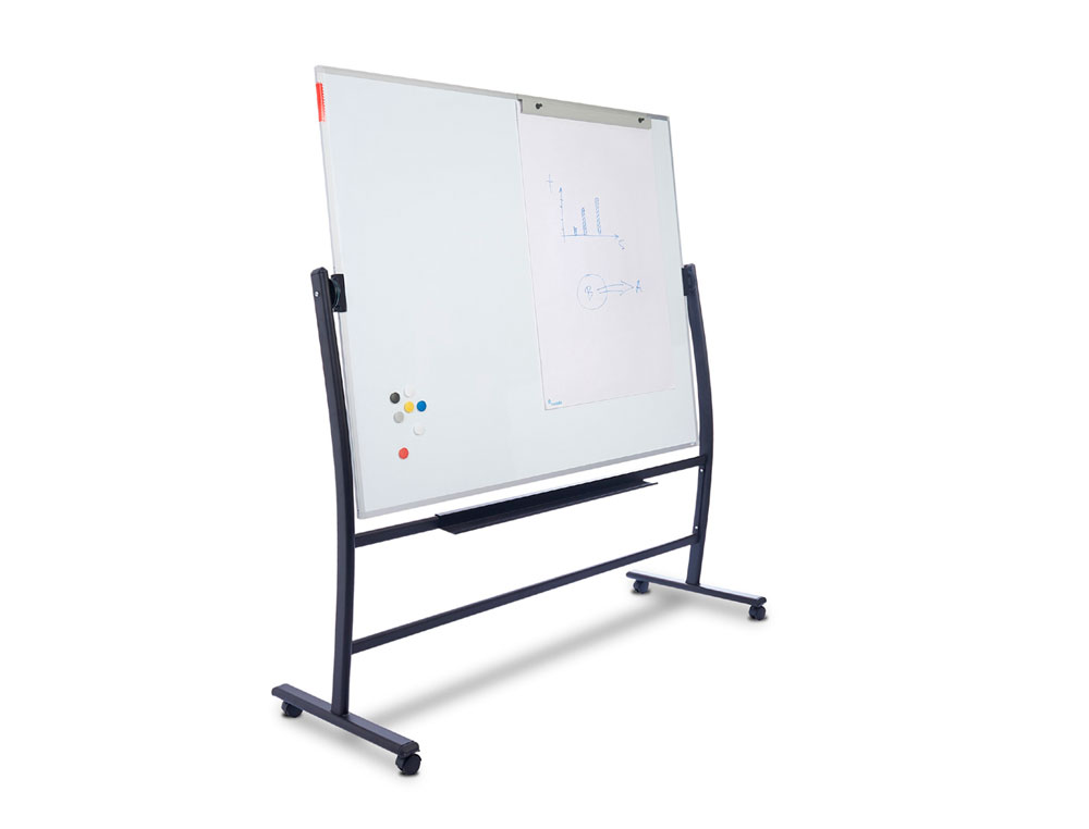 QUADRO BRANCO ROCADA ACO VITRIFICADO MAGNETICO MOLDURA ALUMINIO DUPLA FACE GIRATORIO CURVE 120X200 CM