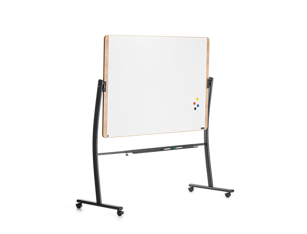 QUADRO BRANCO ROCADA ACO LACADO MAGNETICO MOLDURA ALUMINIO DUPLA FACE GIRATORIO CURVE COM RODAS 100X150 CM