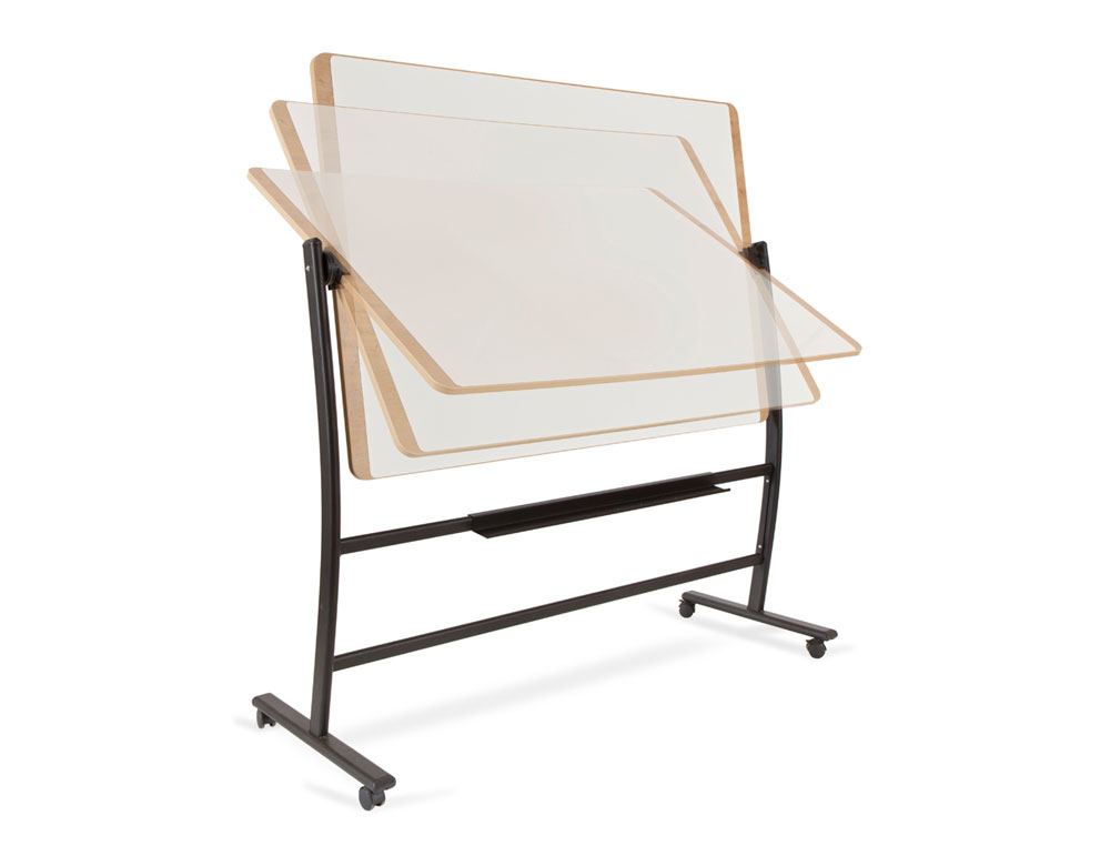QUADRO BRANCO ROCADA ACO LACADO MAGNETICO MOLDURA ALUMINIO DUPLA FACE GIRATORIO CURVE COM RODAS 100X150 CM