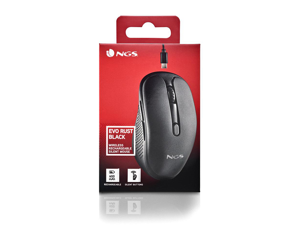 RATO NGS EVO RUST OTICO 800/1200/1600 DPI SEM FIOS 5 BOTOES TECLAS SILENCIOSAS RECETOR USB 2,4 GHZ PRETO