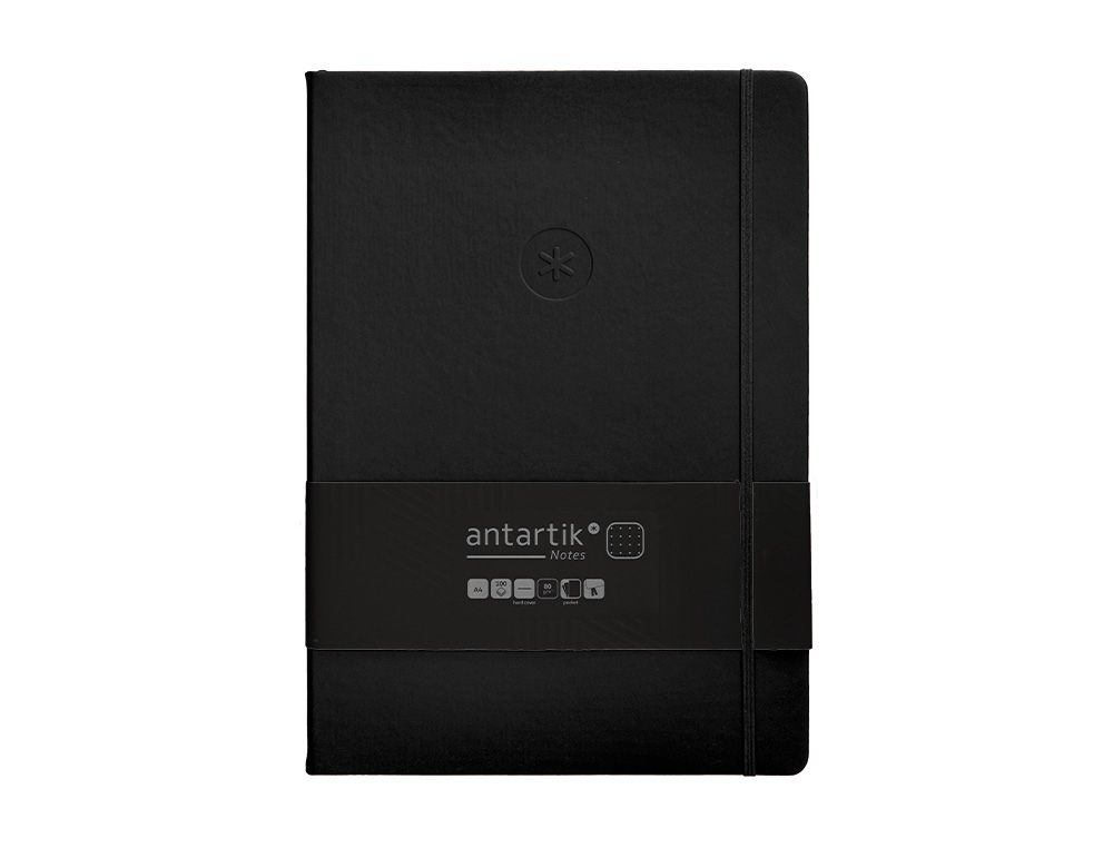 CADERNO COM ELASTICO ANTARTIK NOTES CAPA DURA A4 PONTILHADO PRETO 100 FOLHAS 80 GR FSC