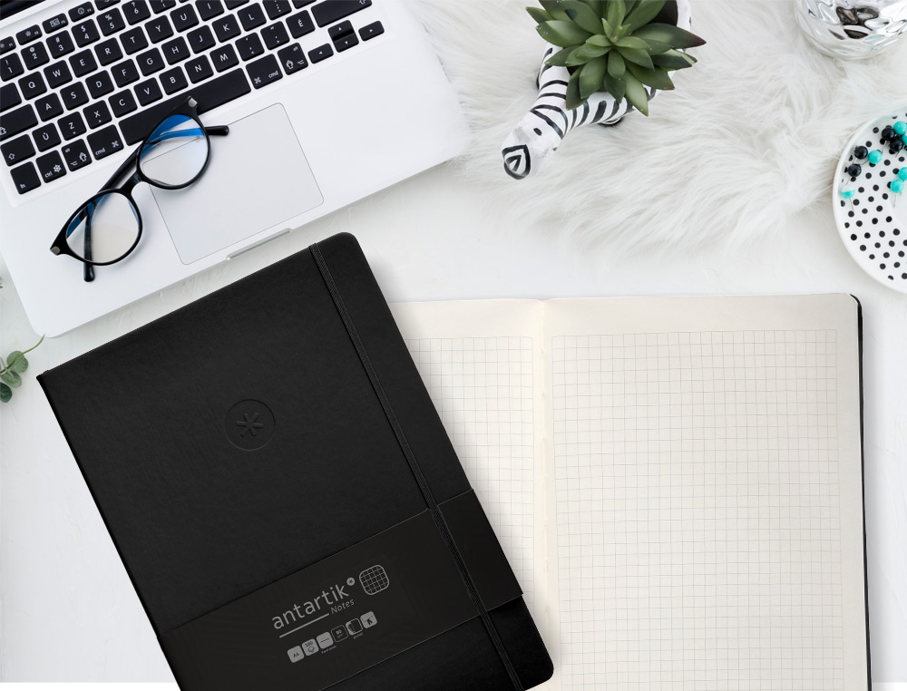 CADERNO COM ELASTICO ANTARTIK NOTES CAPA DURA A4 QUADRICULADO PRETO 100 FOLHAS 80 GR FSC
