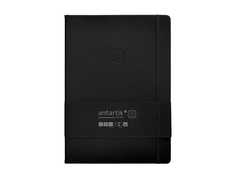 CADERNO COM ELASTICO ANTARTIK NOTES CAPA DURA A4 QUADRICULADO PRETO 100 FOLHAS 80 GR FSC