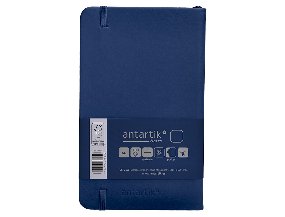 CADERNO COM ELASTICO ANTARTIK NOTES CAPA DURA A6 LISO AZUL MARINHO 100 FOLHAS 80 GR FSC