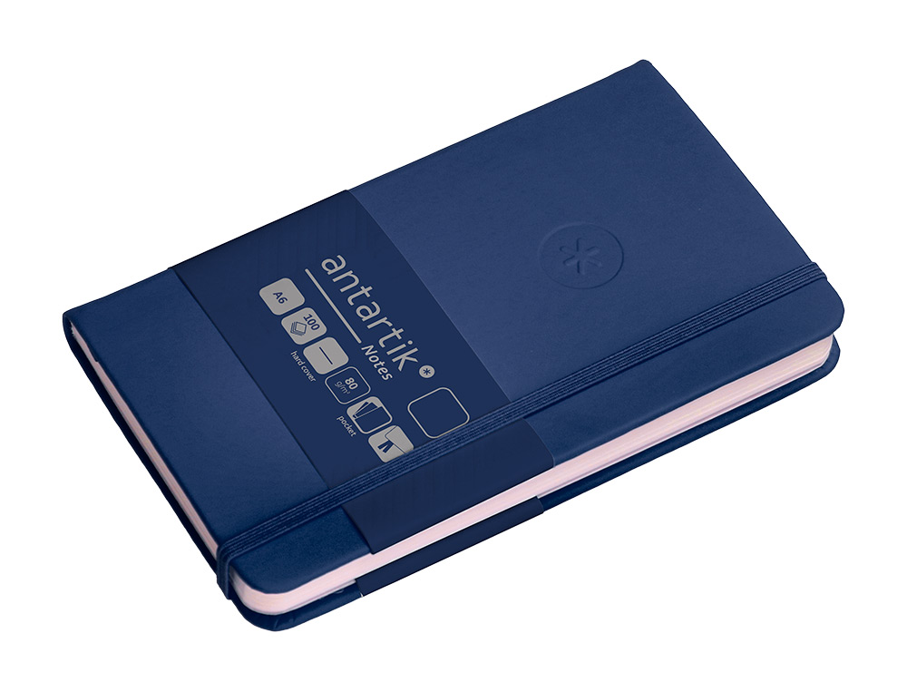 CADERNO COM ELASTICO ANTARTIK NOTES CAPA DURA A6 LISO AZUL MARINHO 100 FOLHAS 80 GR FSC