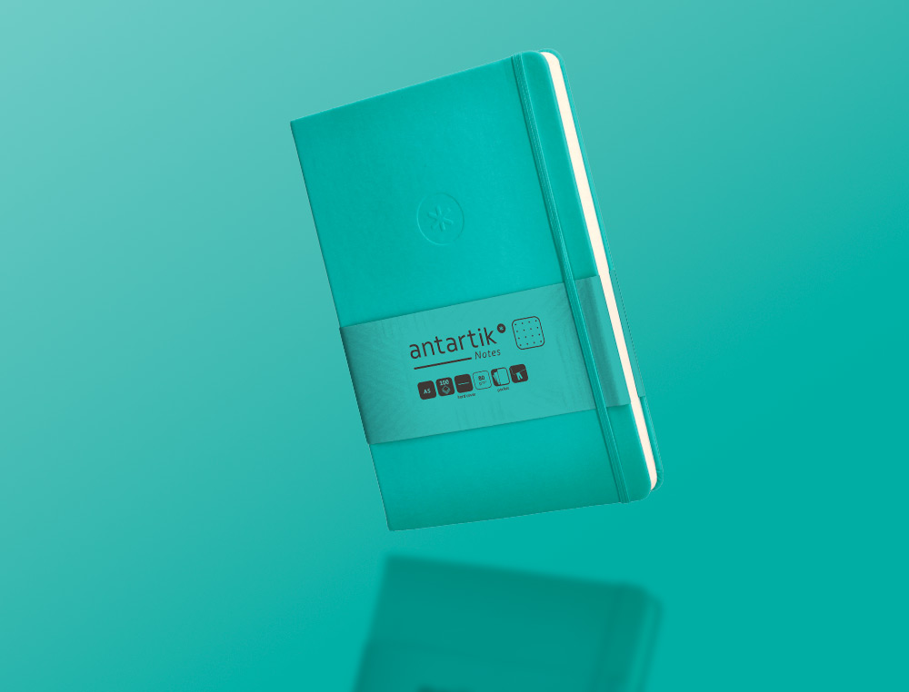 CADERNO COM ELASTICO ANTARTIK NOTES CAPA DURA A5 PONTILHADO TURQUESA 100 FOLHAS 80 GR FSC