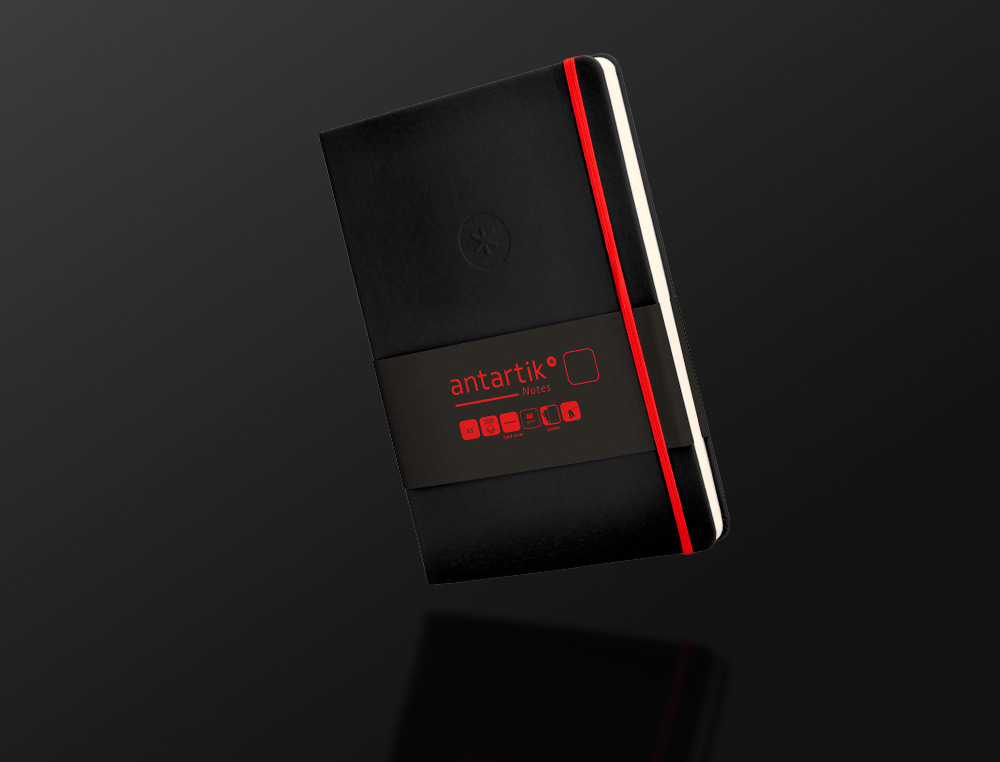 CADERNO COM ELASTICO ANTARTIK NOTES CAPA DURA A5 LISO PRETO E VERMELHO 100 FOLHAS 80 GR FSC
