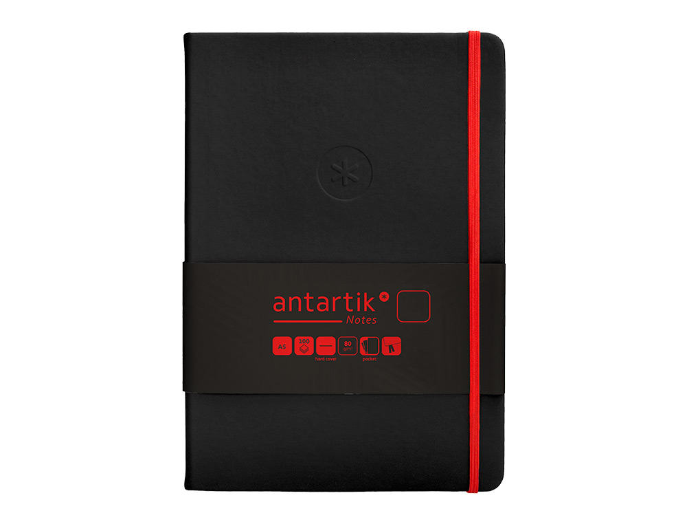 CADERNO COM ELASTICO ANTARTIK NOTES CAPA DURA A5 LISO PRETO E VERMELHO 100 FOLHAS 80 GR FSC