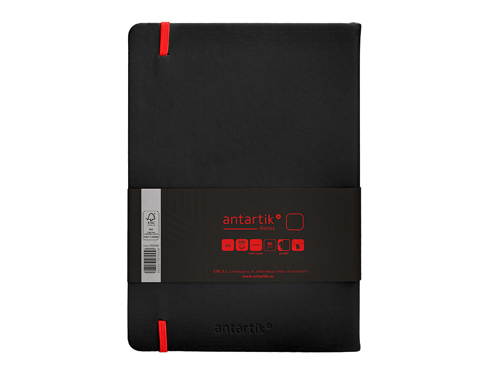CADERNO COM ELASTICO ANTARTIK NOTES CAPA DURA A5 LISO PRETO E VERMELHO 100 FOLHAS 80 GR FSC