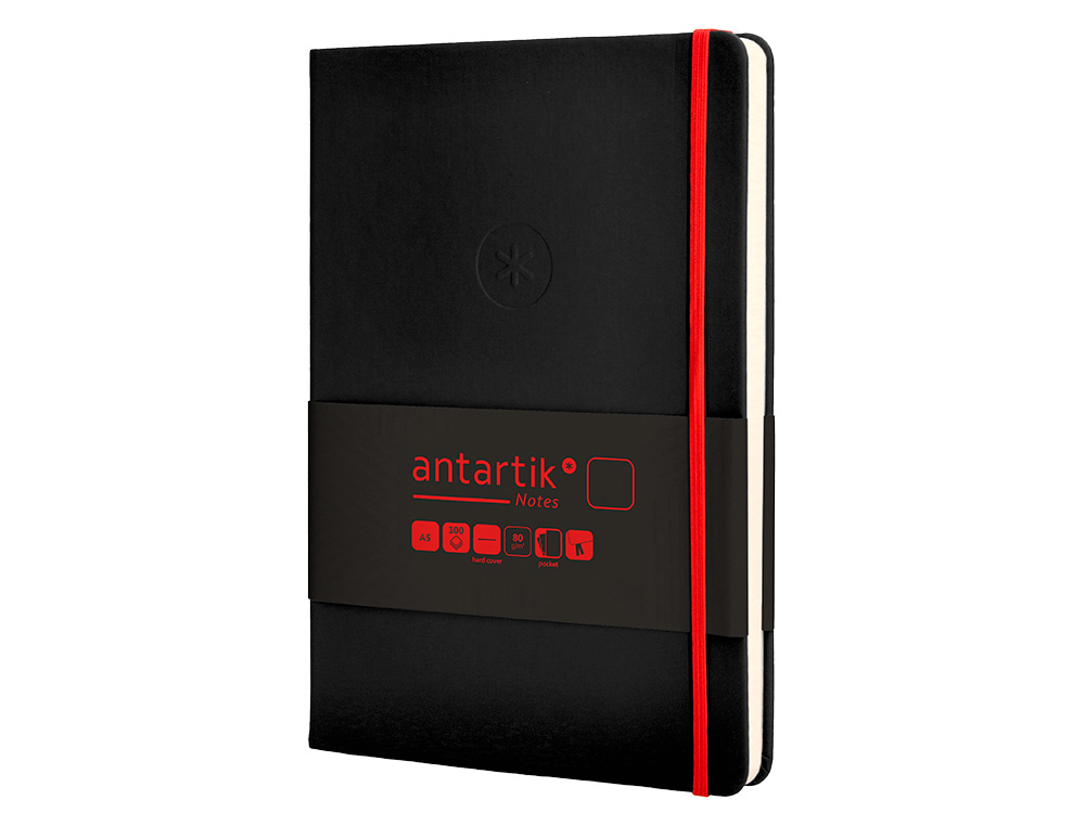CADERNO COM ELASTICO ANTARTIK NOTES CAPA DURA A5 LISO PRETO E VERMELHO 100 FOLHAS 80 GR FSC