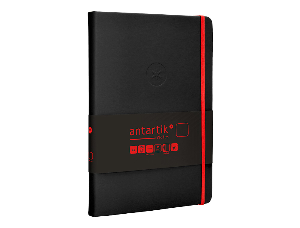 CADERNO COM ELASTICO ANTARTIK NOTES CAPA DURA A5 LISO PRETO E VERMELHO 100 FOLHAS 80 GR FSC