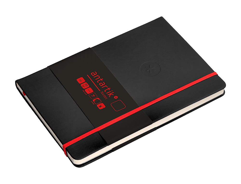 CADERNO COM ELASTICO ANTARTIK NOTES CAPA DURA A5 LISO PRETO E VERMELHO 100 FOLHAS 80 GR FSC
