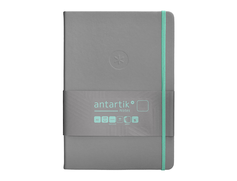 CADERNO COM ELASTICO ANTARTIK NOTES CAPA DURA A5 LISO CINZA E TURQUESA 100 FOLHAS 80 GR FSC