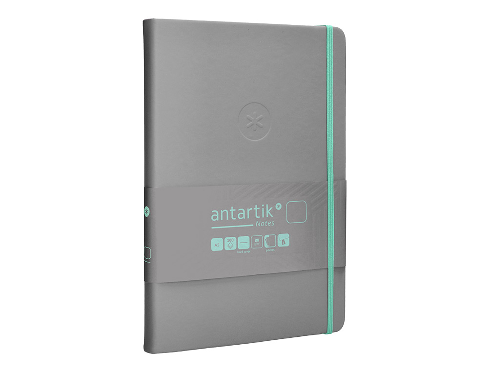 CADERNO COM ELASTICO ANTARTIK NOTES CAPA DURA A5 LISO CINZA E TURQUESA 100 FOLHAS 80 GR FSC