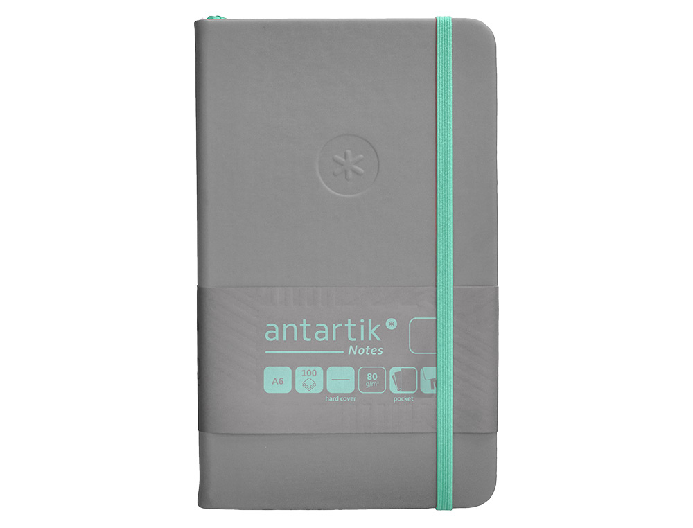 CADERNO COM ELASTICO ANTARTIK NOTES CAPA DURA A6 LISO CINZA E TURQUESA 100 FOLHAS 80 GR FSC