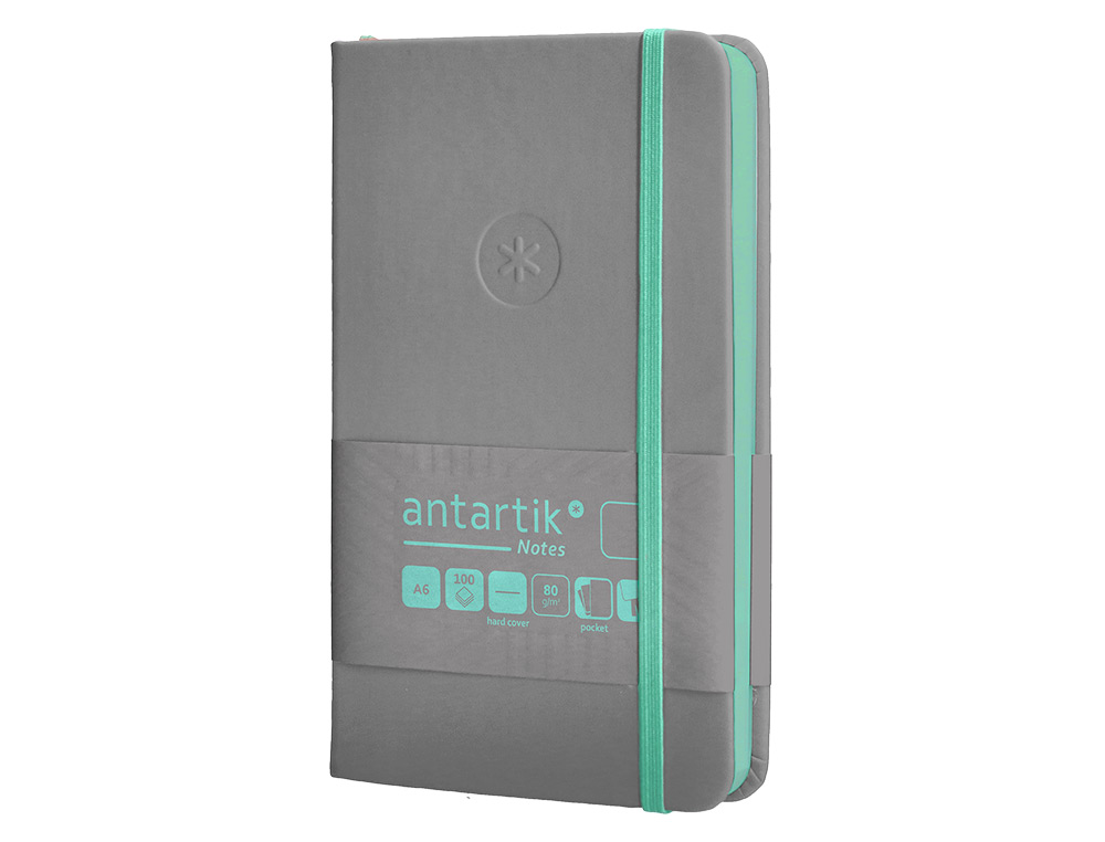 CADERNO COM ELASTICO ANTARTIK NOTES CAPA DURA A6 LISO CINZA E TURQUESA 100 FOLHAS 80 GR FSC