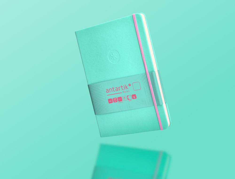 CADERNO COM ELASTICO ANTARTIK NOTES CAPA DURA A5 LISO ROSA E TURQUESA 100 FOLHAS 80 GR FSC
