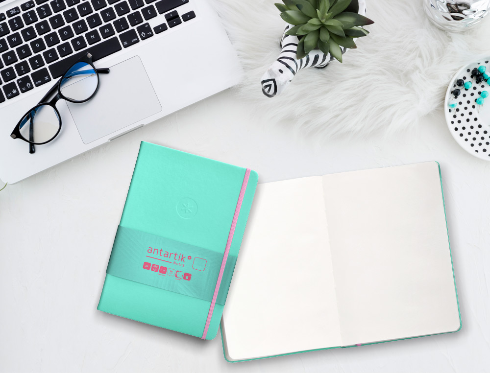 CADERNO COM ELASTICO ANTARTIK NOTES CAPA DURA A5 LISO ROSA E TURQUESA 100 FOLHAS 80 GR FSC
