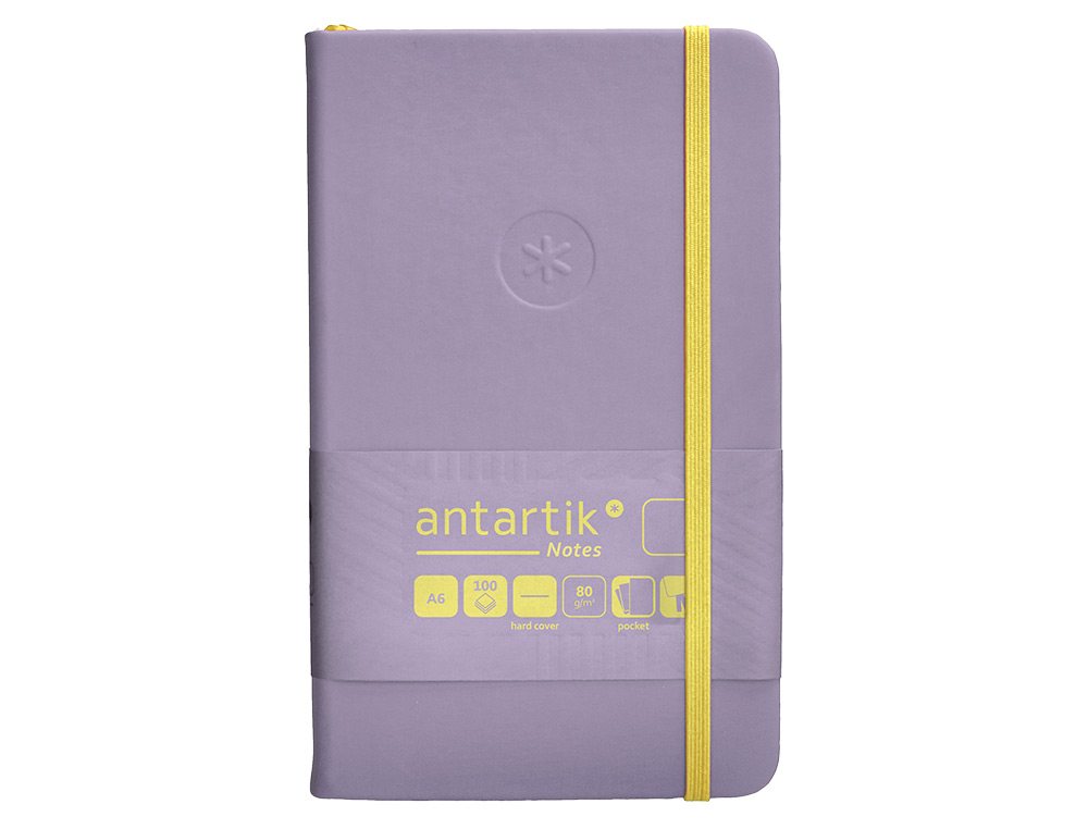 CADERNO COM ELASTICO ANTARTIK NOTES CAPA DURA A6 LISO ROXO E AMARELO 100 FOLHAS 80 GR FSC