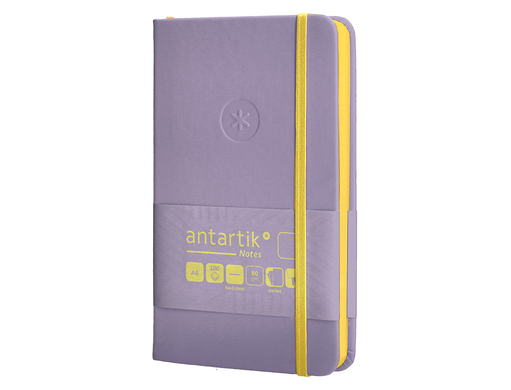 CADERNO COM ELASTICO ANTARTIK NOTES CAPA DURA A6 LISO ROXO E AMARELO 100 FOLHAS 80 GR FSC