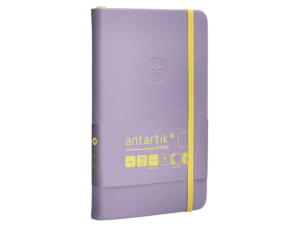 CADERNO COM ELASTICO ANTARTIK NOTES CAPA DURA A6 LISO ROXO E AMARELO 100 FOLHAS 80 GR FSC