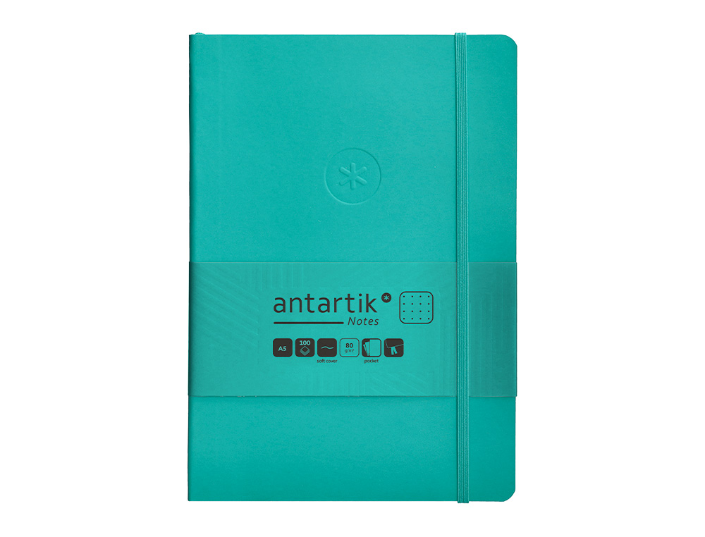 CADERNO COM ELASTICO ANTARTIK NOTES CAPA MOLE A5 PONTILHADO TURQUESA 80 FOLHAS 80 GR FSC
