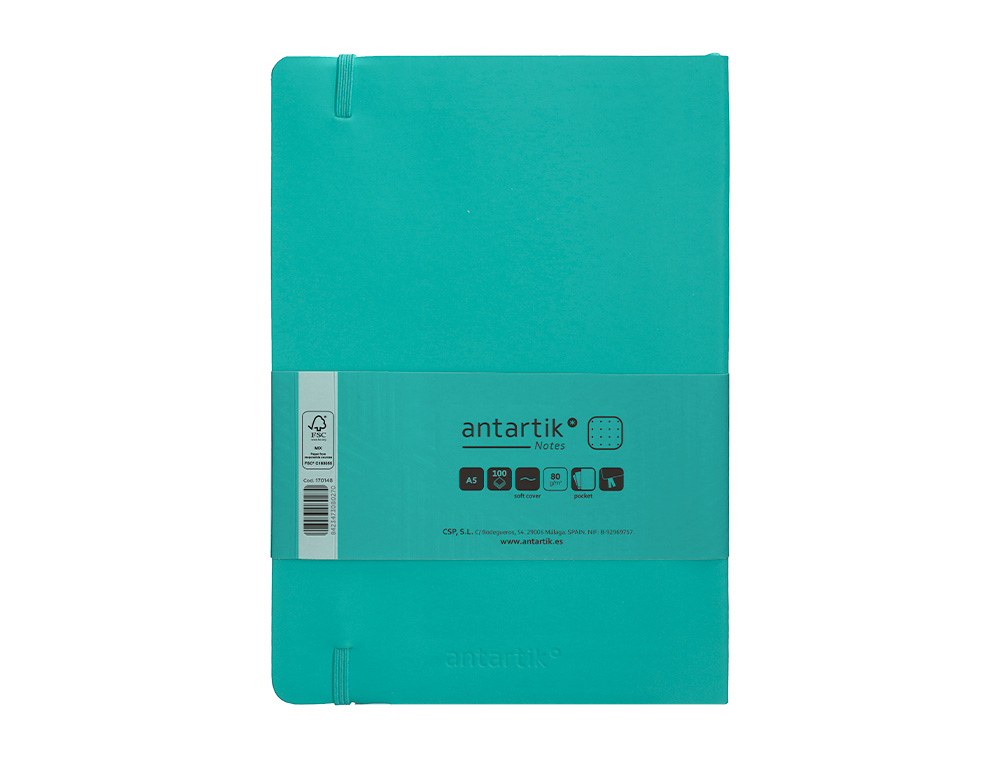 CADERNO COM ELASTICO ANTARTIK NOTES CAPA MOLE A5 PONTILHADO TURQUESA 80 FOLHAS 80 GR FSC