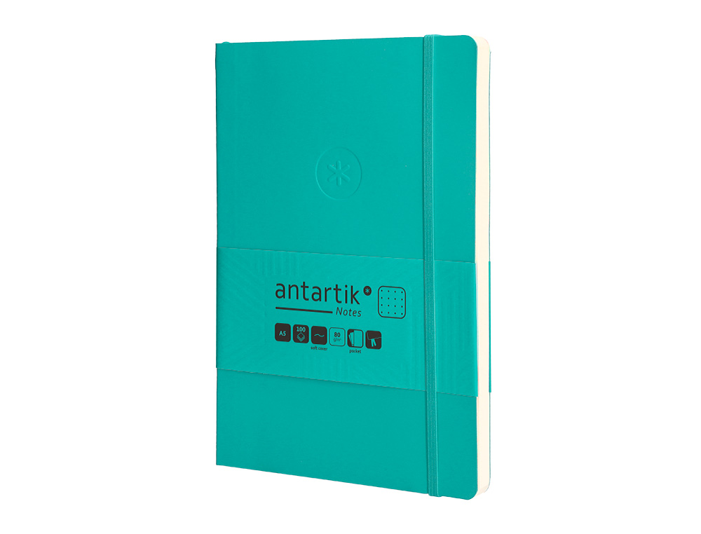 CADERNO COM ELASTICO ANTARTIK NOTES CAPA MOLE A5 PONTILHADO TURQUESA 80 FOLHAS 80 GR FSC