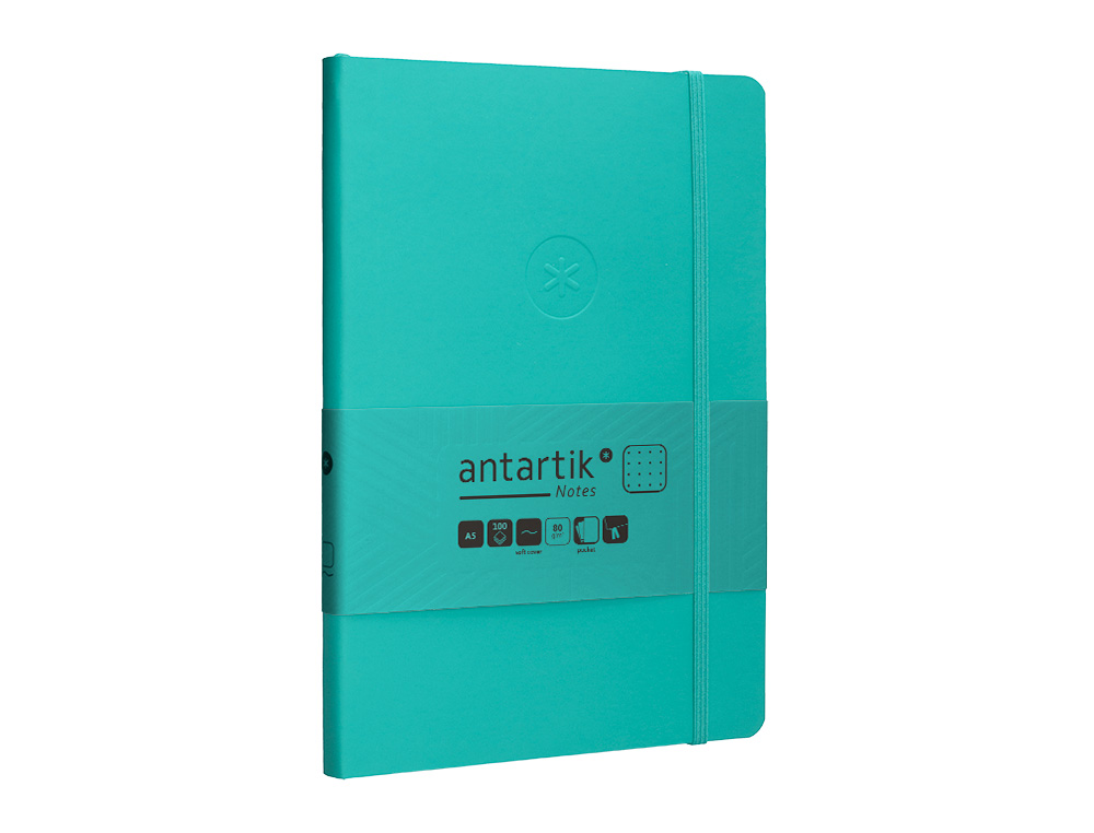 CADERNO COM ELASTICO ANTARTIK NOTES CAPA MOLE A5 PONTILHADO TURQUESA 80 FOLHAS 80 GR FSC