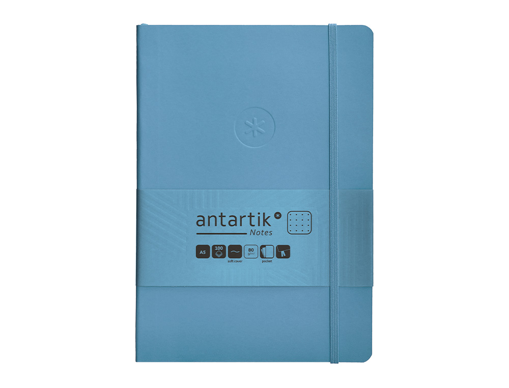 CADERNO COM ELASTICO ANTARTIK NOTES CAPA MOLE A5 PONTILHADO AZUL CLARO 80 FOLHAS 80 GR FSC