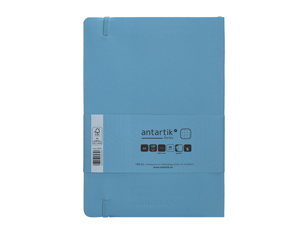 CADERNO COM ELASTICO ANTARTIK NOTES CAPA MOLE A5 PONTILHADO AZUL CLARO 80 FOLHAS 80 GR FSC