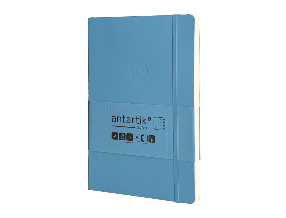 CADERNO COM ELASTICO ANTARTIK NOTES CAPA MOLE A5 PONTILHADO AZUL CLARO 80 FOLHAS 80 GR FSC