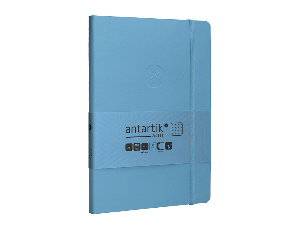 CADERNO COM ELASTICO ANTARTIK NOTES CAPA MOLE A5 PONTILHADO AZUL CLARO 80 FOLHAS 80 GR FSC