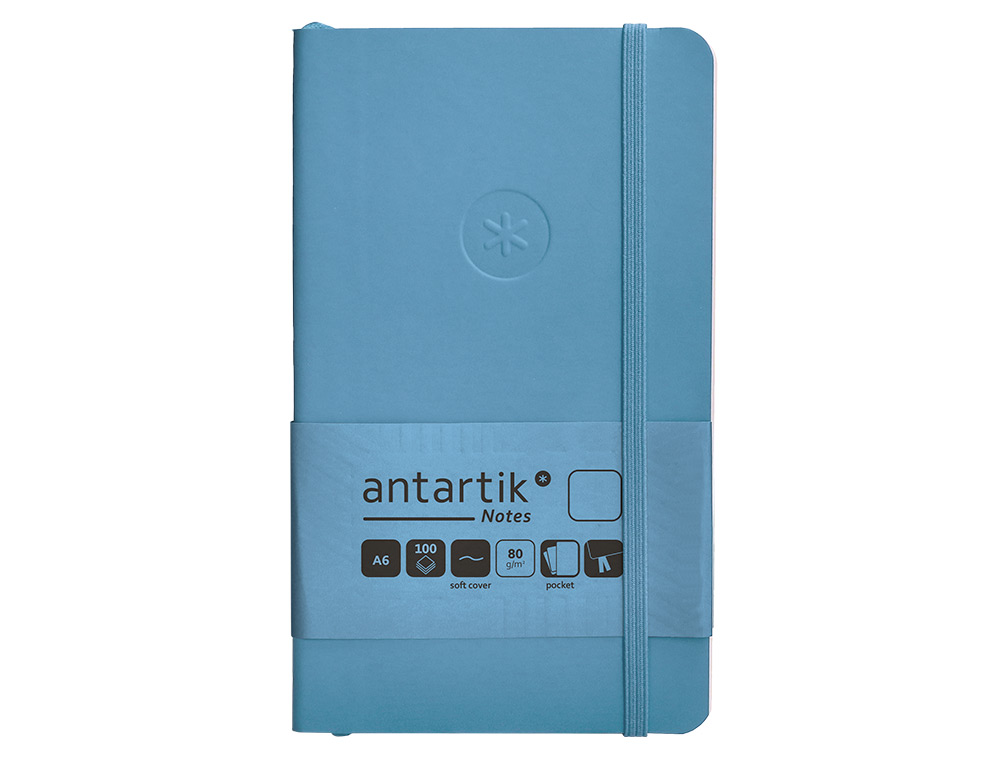 CADERNO COM ELASTICO ANTARTIK NOTES CAPA MOLE A6 LISO AZUL CLARO 100 FOLHAS 80 GR FSC