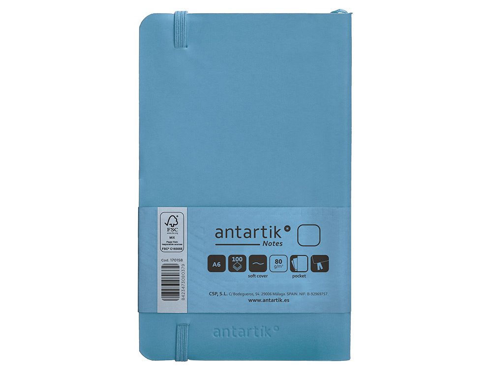 CADERNO COM ELASTICO ANTARTIK NOTES CAPA MOLE A6 LISO AZUL CLARO 100 FOLHAS 80 GR FSC