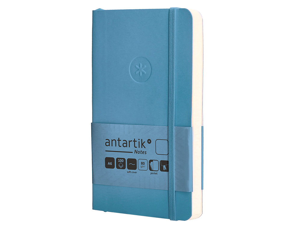 CADERNO COM ELASTICO ANTARTIK NOTES CAPA MOLE A6 LISO AZUL CLARO 100 FOLHAS 80 GR FSC