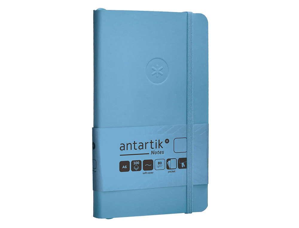 CADERNO COM ELASTICO ANTARTIK NOTES CAPA MOLE A6 LISO AZUL CLARO 100 FOLHAS 80 GR FSC