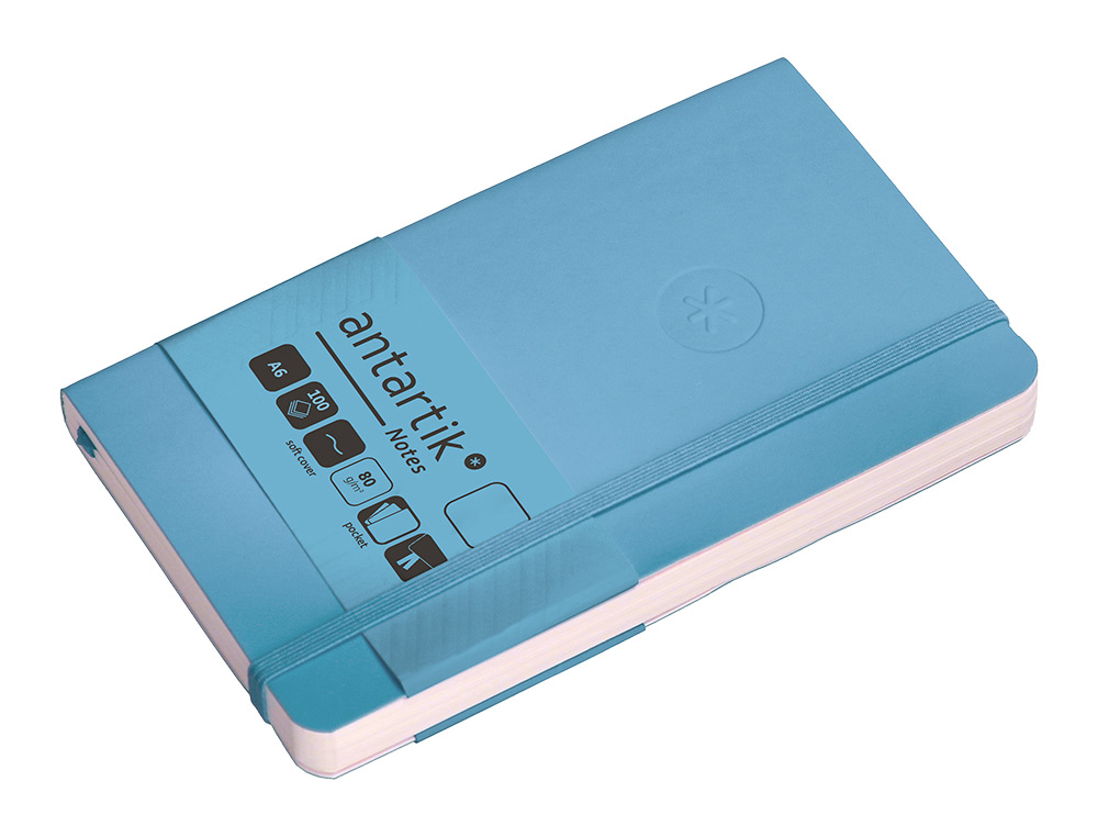 CADERNO COM ELASTICO ANTARTIK NOTES CAPA MOLE A6 LISO AZUL CLARO 100 FOLHAS 80 GR FSC