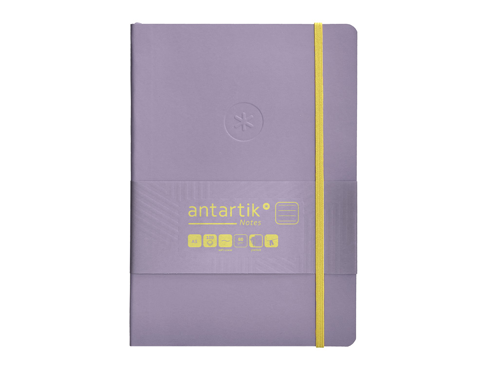 CADERNO COM ELASTICO ANTARTIK NOTES CAPA MOLE A5 PAUTADO ROXO E AMARELO 80 FOLHAS 80 GR FSC