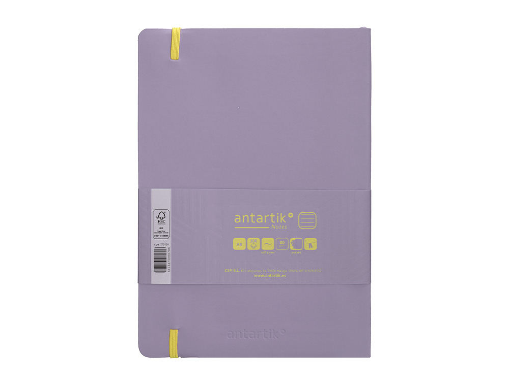 CADERNO COM ELASTICO ANTARTIK NOTES CAPA MOLE A5 PAUTADO ROXO E AMARELO 80 FOLHAS 80 GR FSC