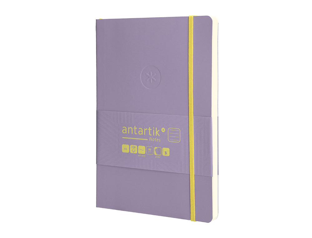 CADERNO COM ELASTICO ANTARTIK NOTES CAPA MOLE A5 PAUTADO ROXO E AMARELO 80 FOLHAS 80 GR FSC