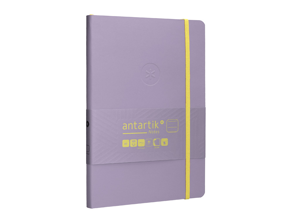 CADERNO COM ELASTICO ANTARTIK NOTES CAPA MOLE A5 PAUTADO ROXO E AMARELO 80 FOLHAS 80 GR FSC