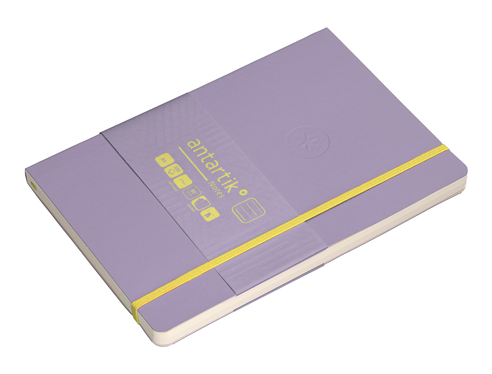 CADERNO COM ELASTICO ANTARTIK NOTES CAPA MOLE A5 PAUTADO ROXO E AMARELO 80 FOLHAS 80 GR FSC