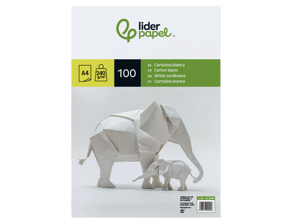 CARTOLINA LIDERPAPEL A4 240 GR BRANCO EMBALAGEM DE 100 FOLHAS