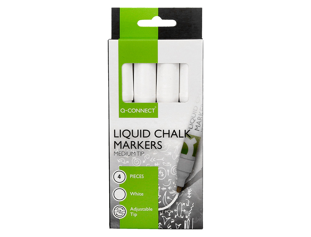 MARCADOR Q-CONNECT GIZ LIQUIDO PONTA REDONDA TRACO 3 MM CAIXA DE 4 UNIDADES COR BRANCO