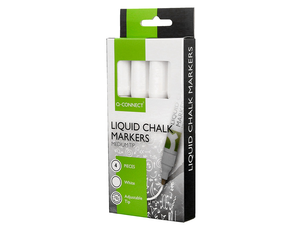 MARCADOR Q-CONNECT GIZ LIQUIDO PONTA REDONDA TRACO 3 MM CAIXA DE 4 UNIDADES COR BRANCO