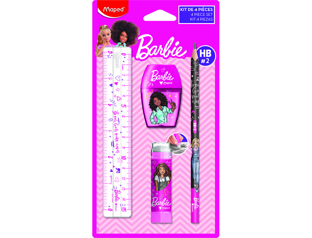MINI SET PAPELARIA MAPED BARBIE 4 PECAS