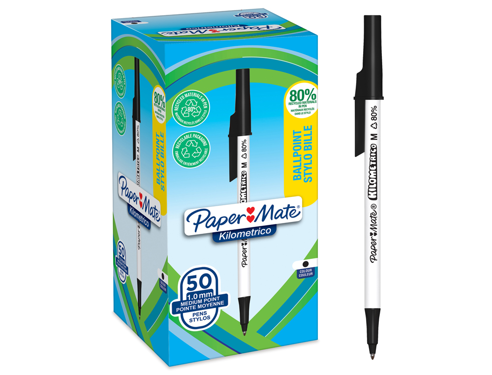 ESFEROGRAFICA PAPER MATE KILOMETRICA PONTA 1 MM PLASTICO RECICLADO 80% COR PRETO