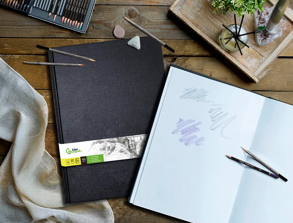 CADERNO DIARIO ENCADERNADO LIDERPAPEL DIN A3 420X297 MM 100 FOLHAS 100 GR COR PRETA