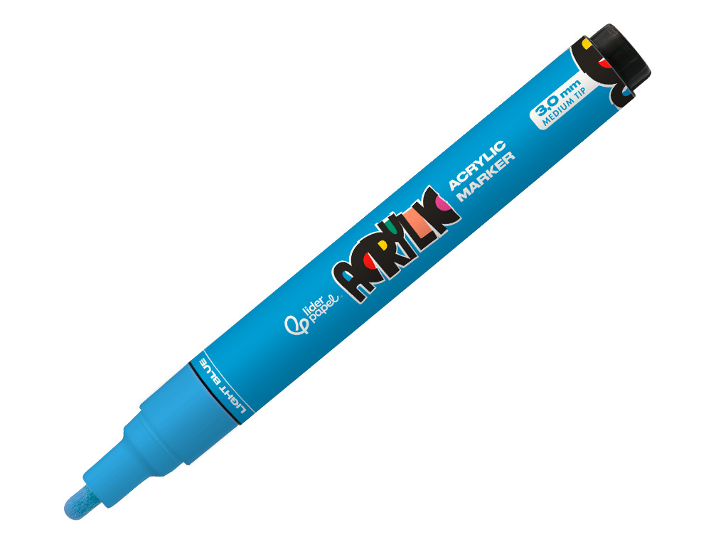 MARCADOR LIDERPAPEL ACRYLIC BASE AGUA TODO TIPO DE SUPERFICIE PONTA REDONDA 3 MM AZUL CLARO